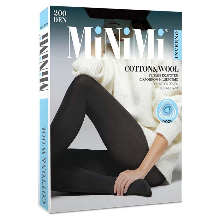 Колготки женские MINIMI черные COTTON WOOL 200 NERO